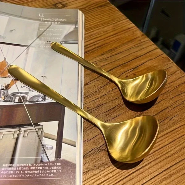 2PCS Edelstahl Suppe Löffel Verdickt Tisch Löffel Koreanischen Stil Geschirr Geschirr Küche Geschirr für Suppe Langen Griff